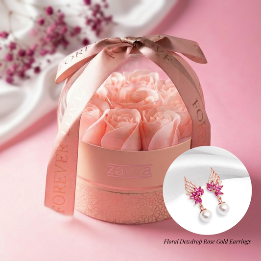 Zavya Eternal Bloom x Floral Dewdrop Rose Gold Plated Silver Earrings