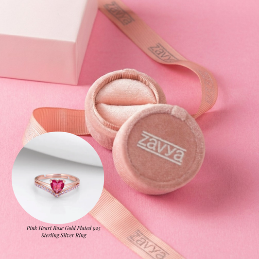 Zavya Promise-Box x Pink Heart Rose Gold Plated 925 Sterling Silver Ring