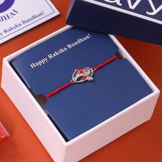 Divine Ganesha Blessings Rhodium-Plated 925 Sterling Silver Thread Rakhi