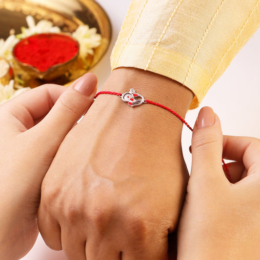 Divine Ganesha Blessings Rhodium-Plated 925 Sterling Silver Thread Rakhi
