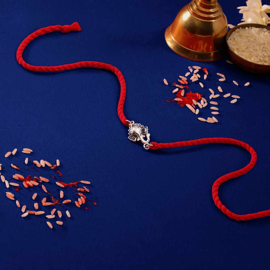 Glorious Ganesha Rhodium-Plated 925 Sterling Silver Rakhi