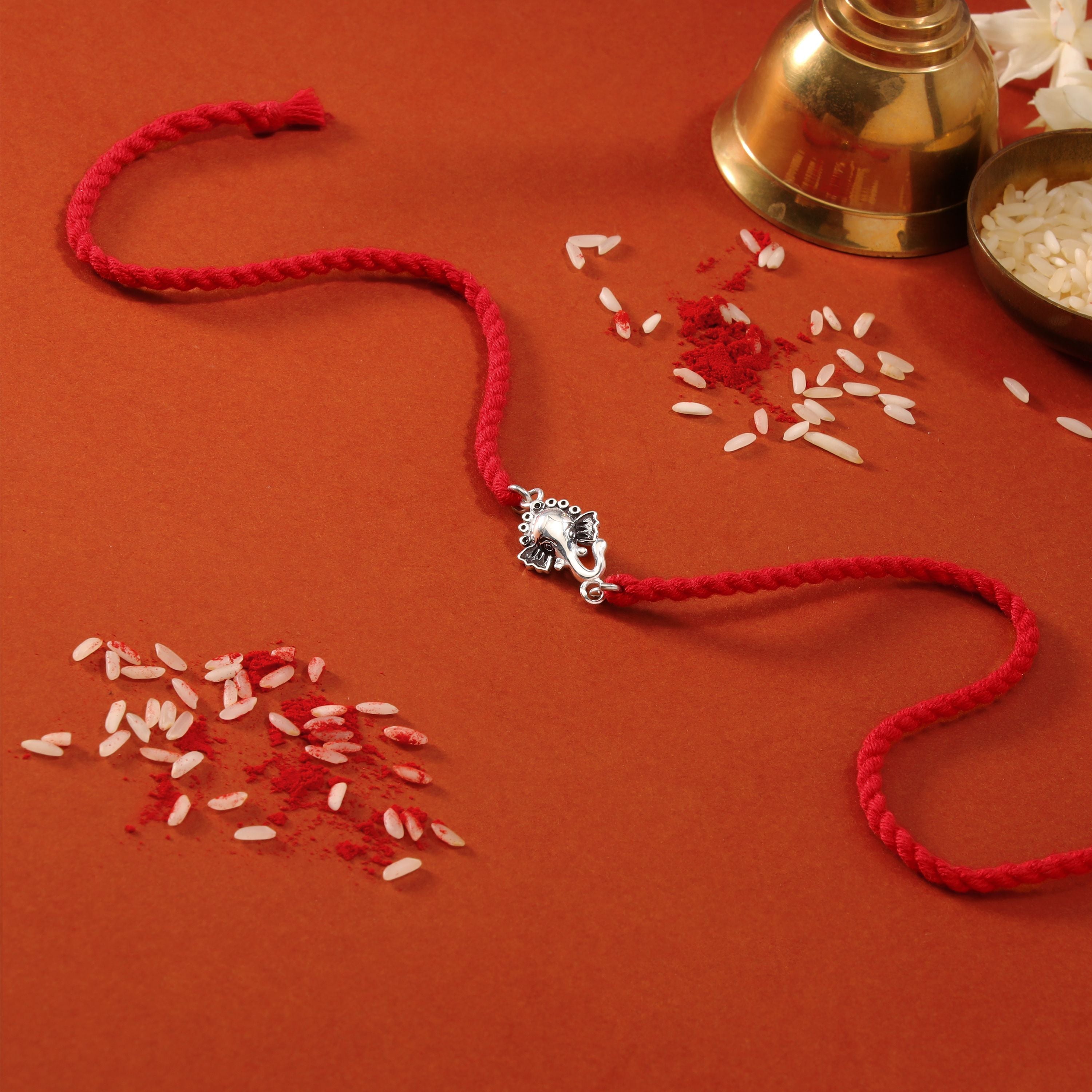 Glorious Ganesha Rhodium-Plated 925 Sterling Silver Rakhi