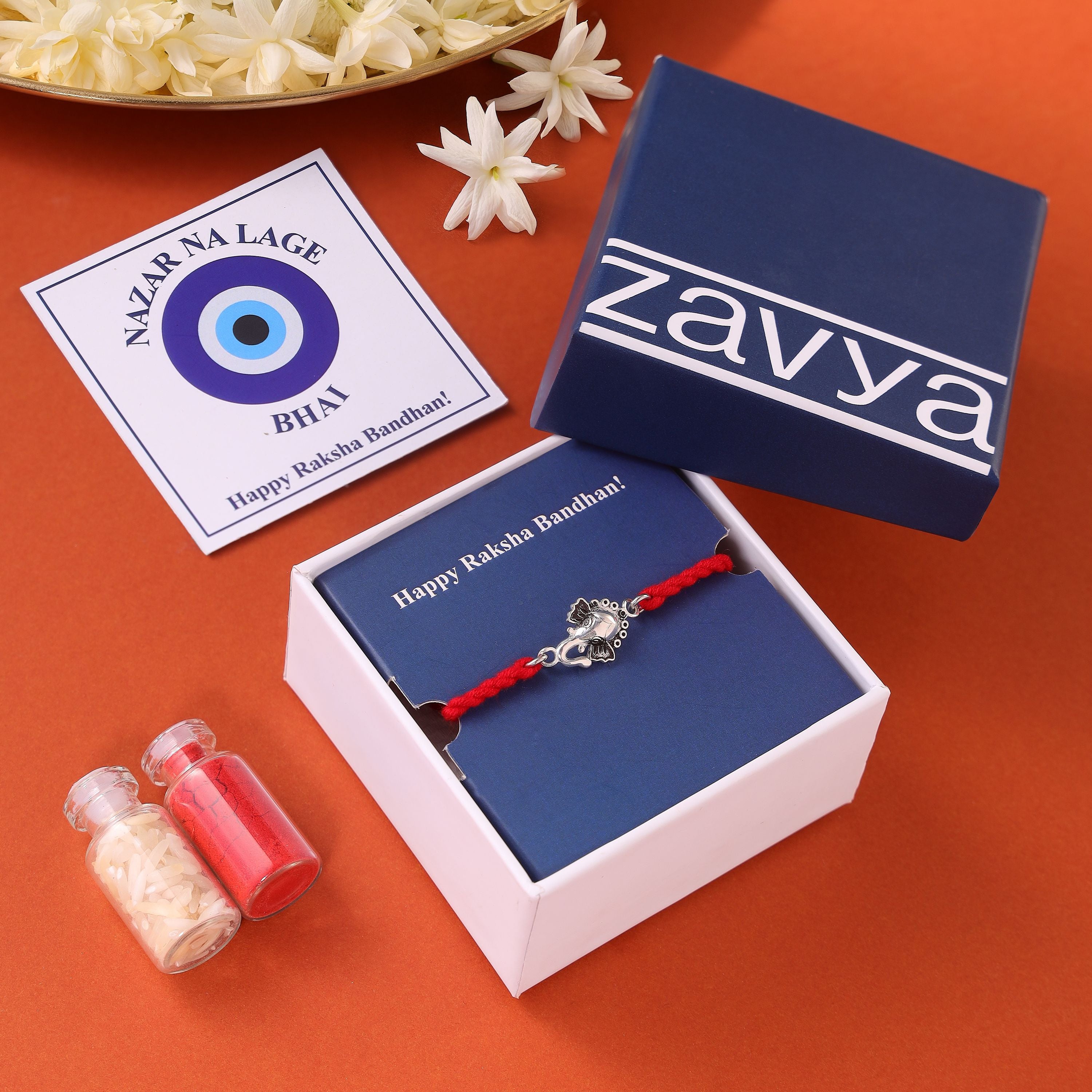 Glorious Ganesha Rhodium-Plated 925 Sterling Silver Rakhi