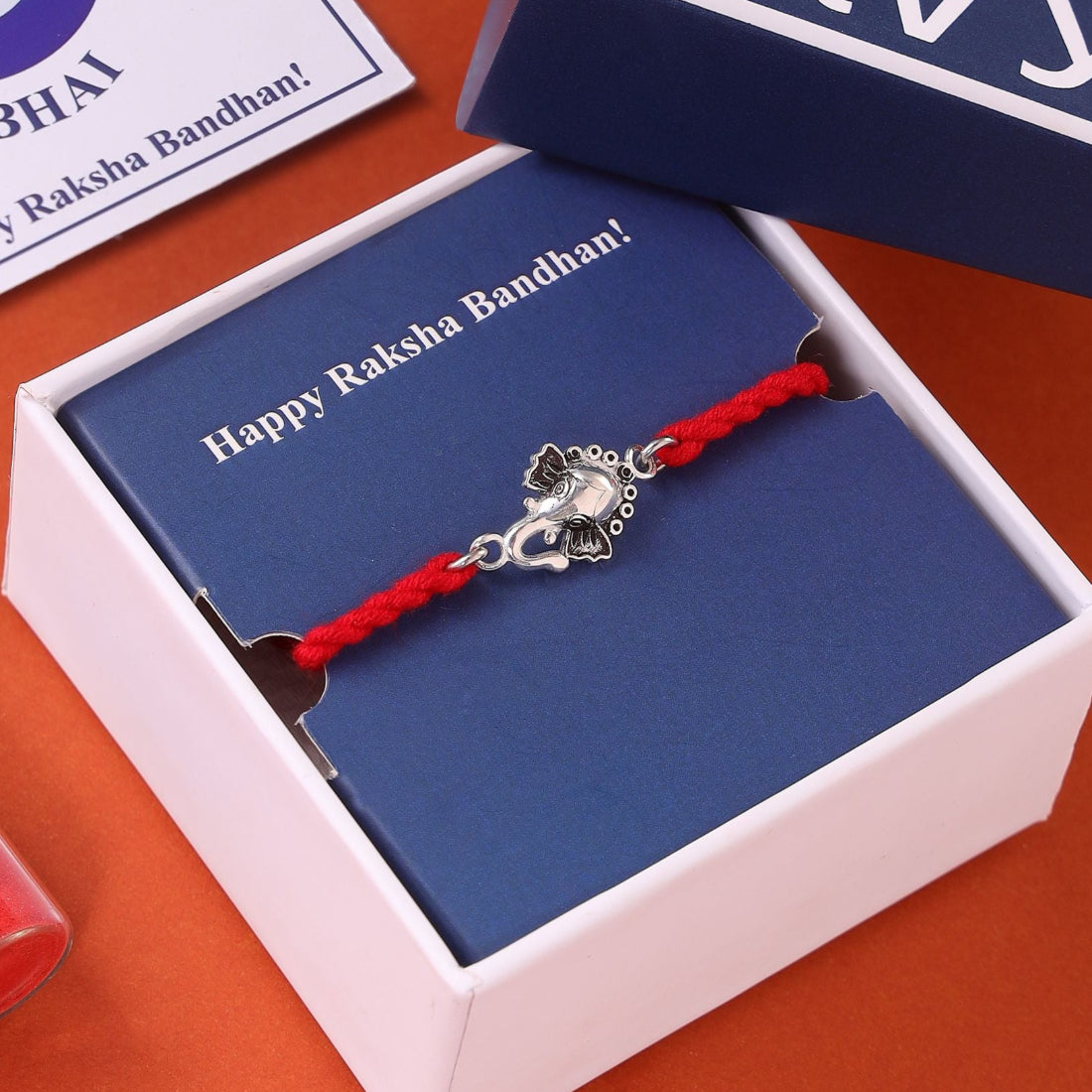 Glorious Ganesha Rhodium-Plated 925 Sterling Silver Rakhi