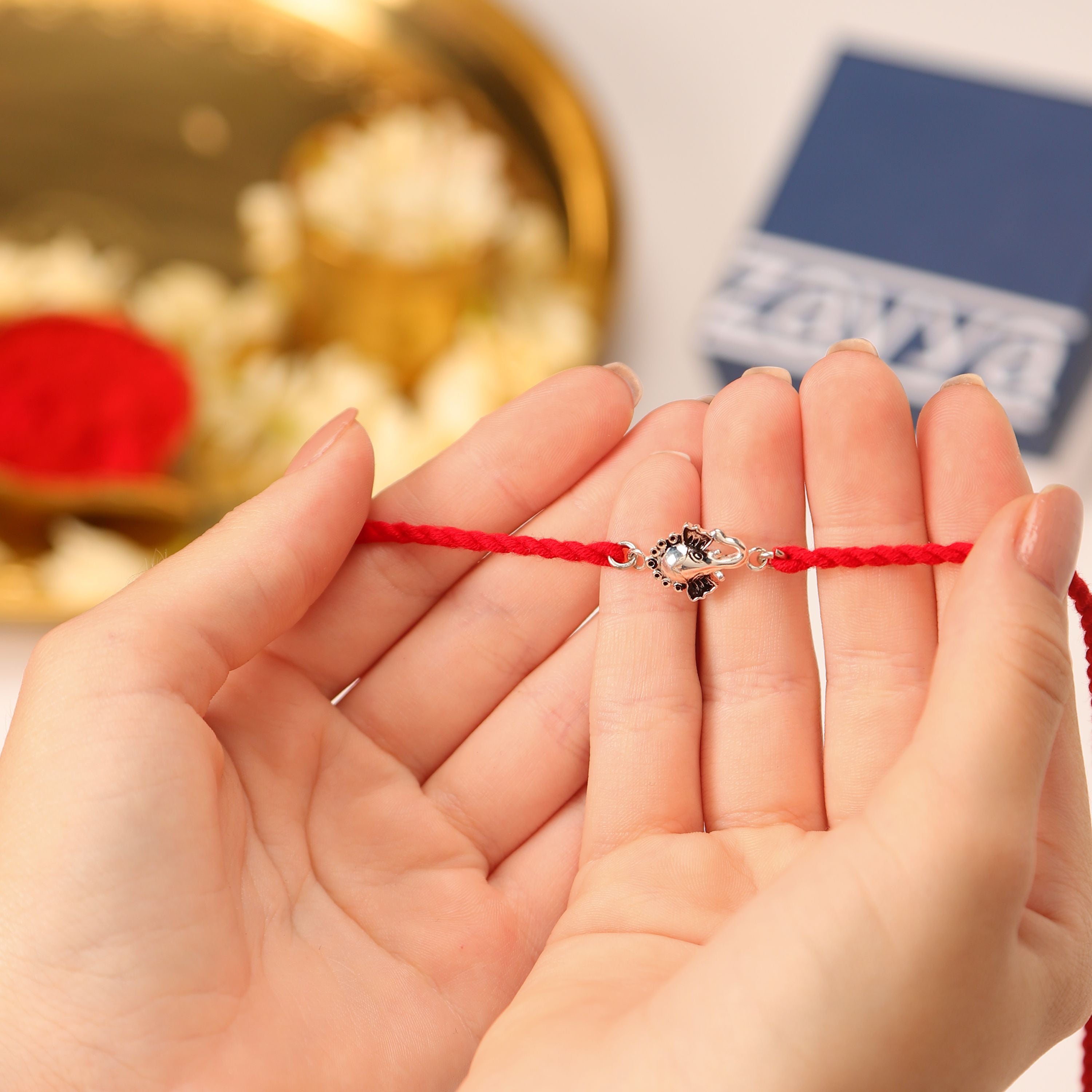 Glorious Ganesha Rhodium-Plated 925 Sterling Silver Rakhi