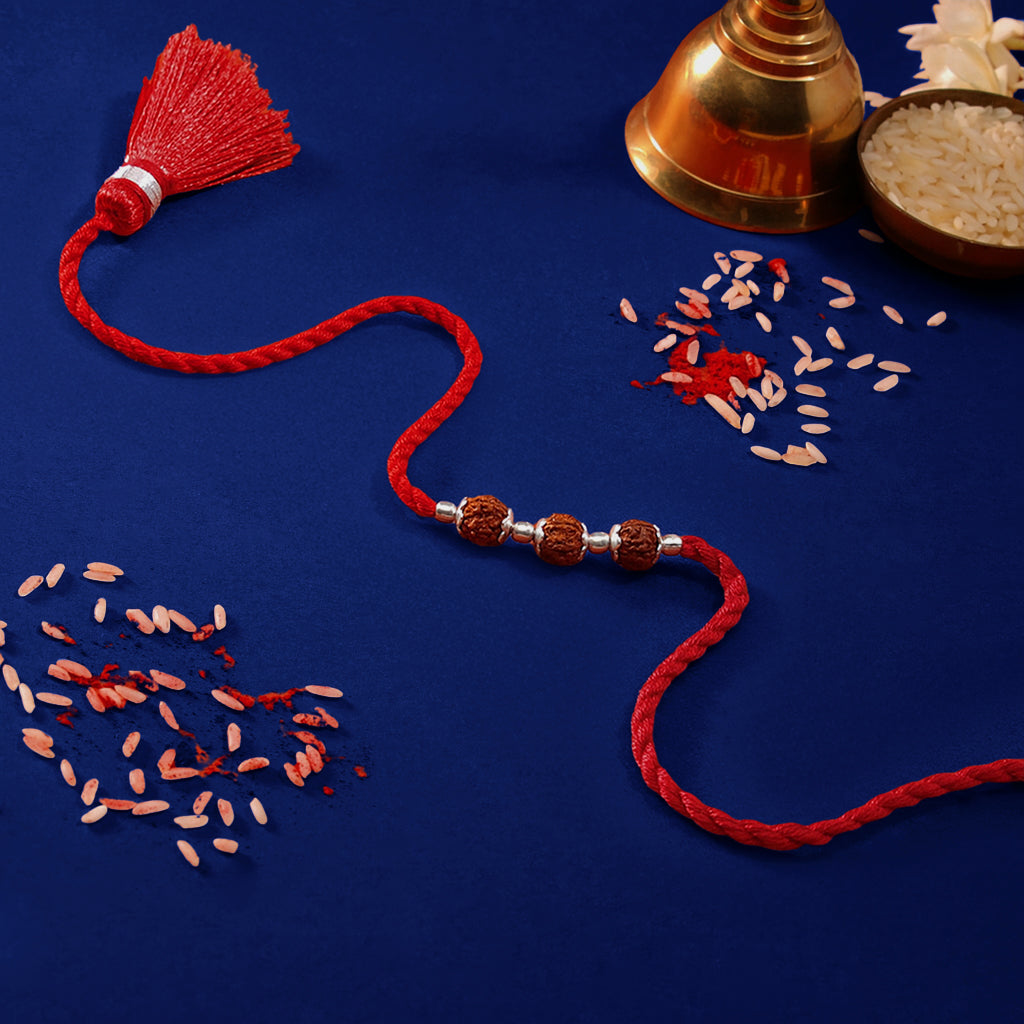 Divine Rudraksha Rhodium-Plated 925 Silver Rakhi