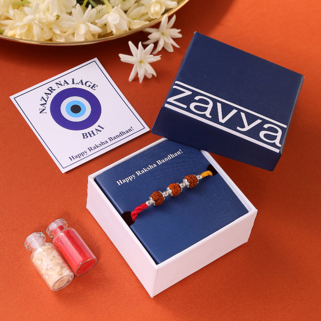 Divine Rudraksha Rhodium-Plated 925 Sterling Silver Rakhi