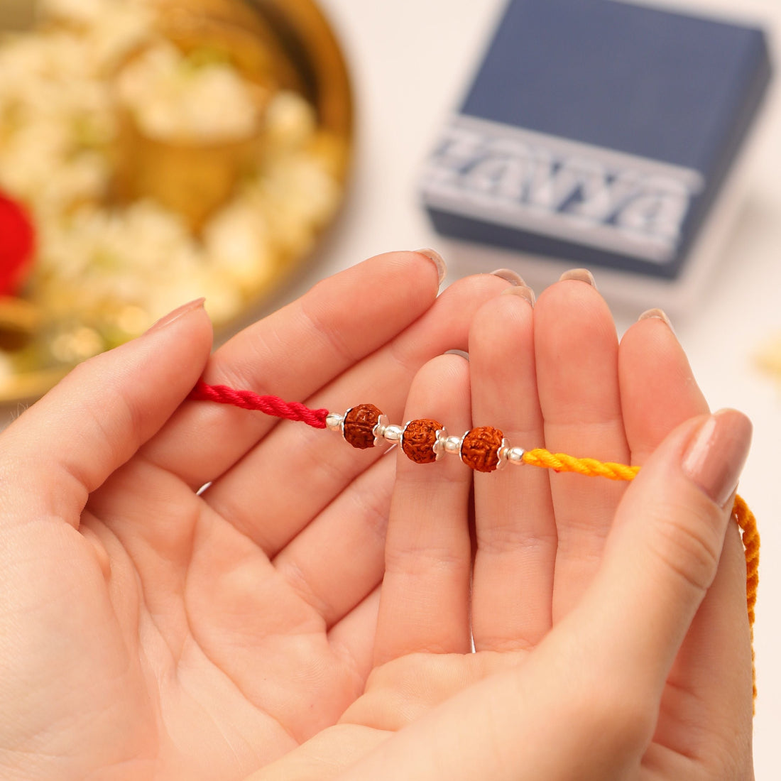 Divine Rudraksha Rhodium-Plated 925 Sterling Silver Rakhi