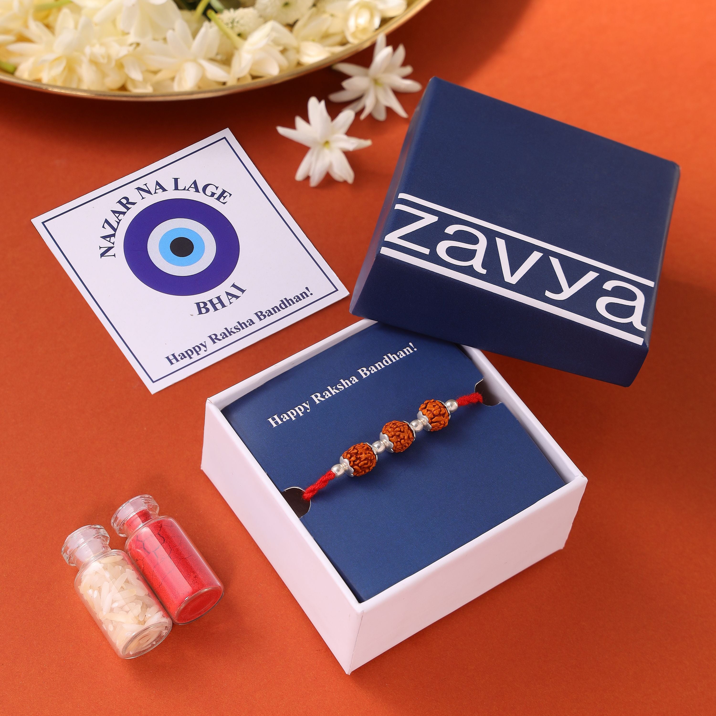 Divine Rudraksha Rhodium-Plated 925 Silver Rakhi