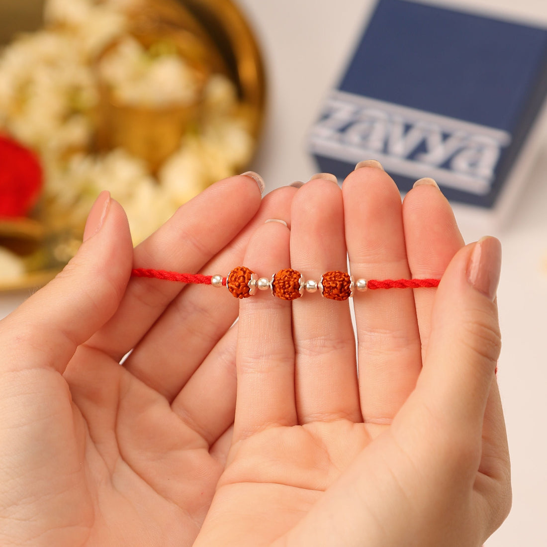 Divine Rudraksha Rhodium-Plated 925 Silver Rakhi