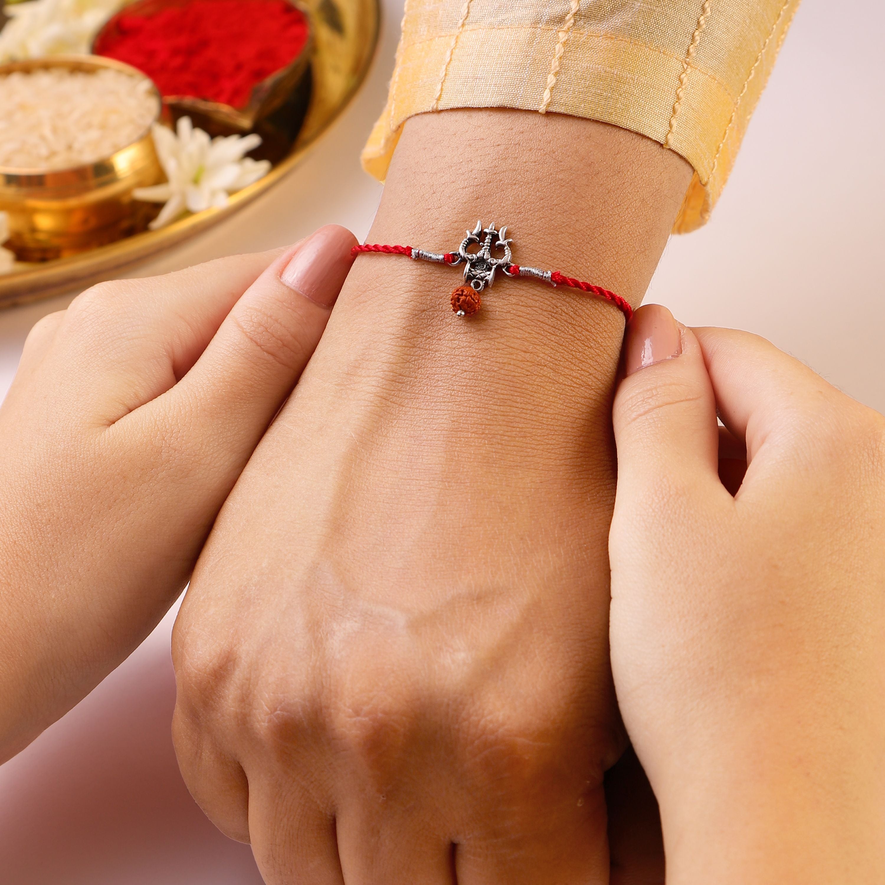 Shiva's Blessing With Rudraksh Rhodium-Plated Sterling Silver Thread R ...