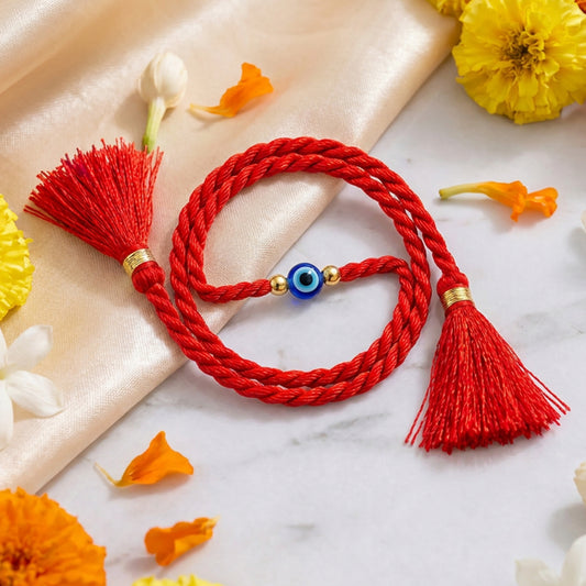 Protective Evil Eye Gold Plated Beaded Silver Rakhi (Zavya Signature)