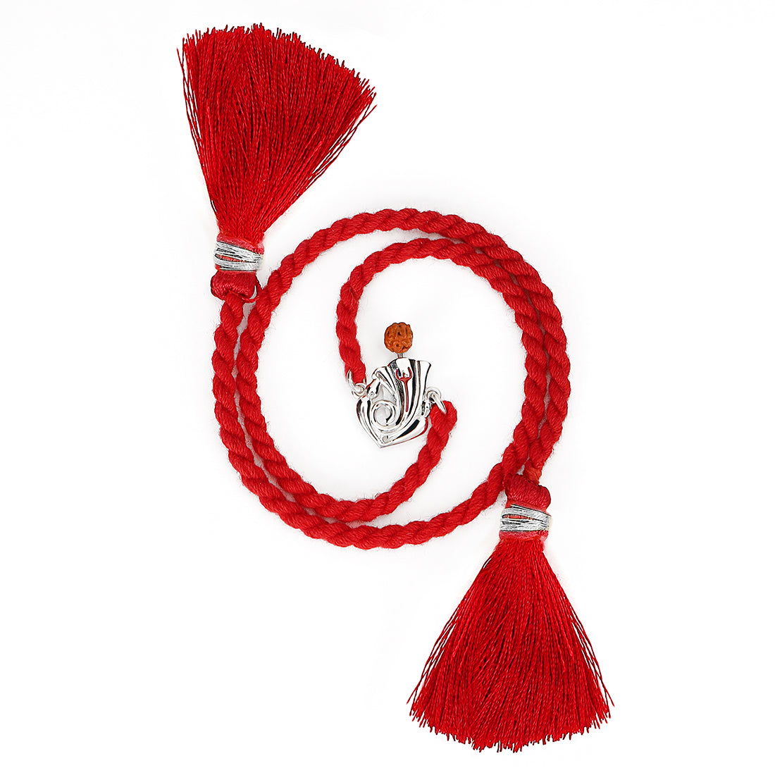 Sacred Ganesh Ji With Rudraksh Rhodium-Plated Sterling Silver Thread Rakhi