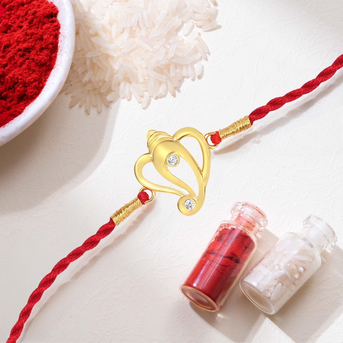 Sacred Ganesh Ji With Cubic Zirconia Gold-Plated Sterling Silver Thread Rakhi