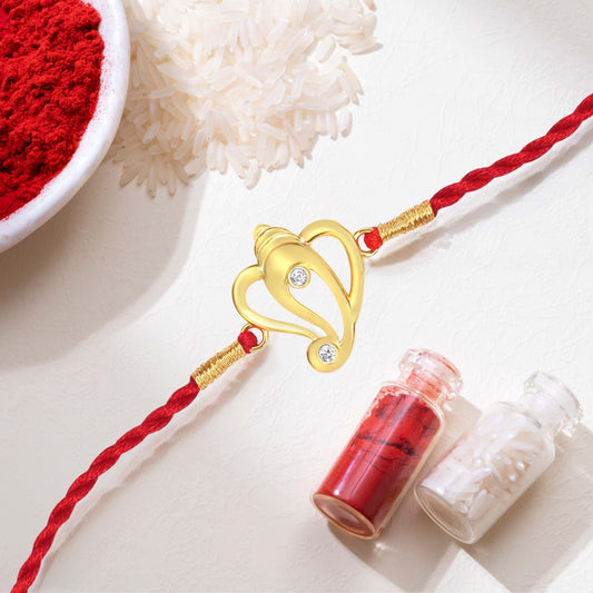Sacred Ganesh Ji With Cubic Zirconia Gold-Plated Sterling Silver Thread Rakhi