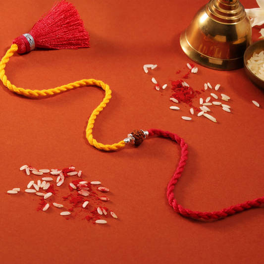 Spiritual Protection: Rudraksh Rhodium-Plated Silver Thread Rakhi For Him