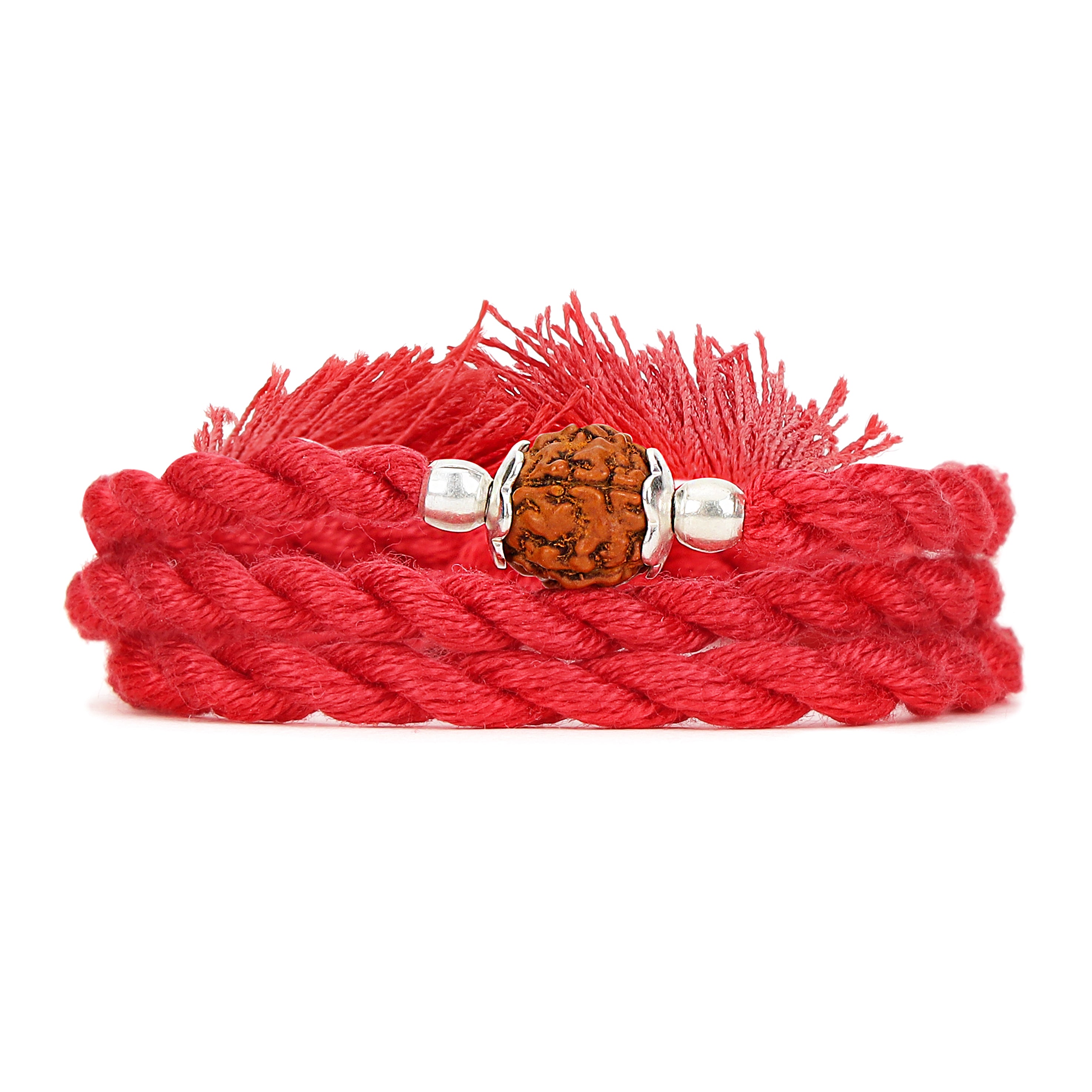 Thread Rudraksh Spiritual Protection: Rudraksh Rhodium-Plated Sterling Silver Thread R ...