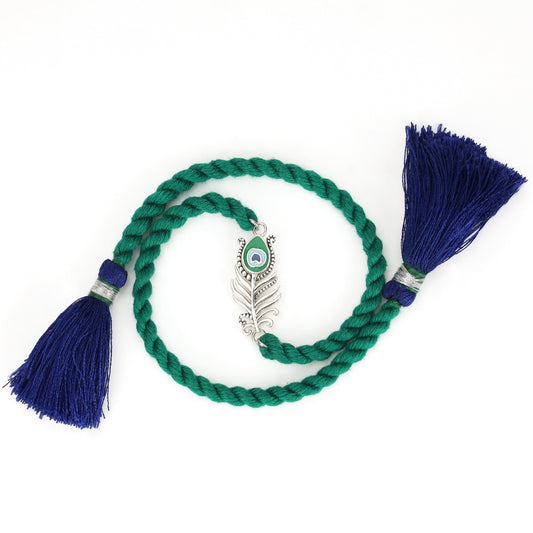 Peacock Feather Charm Oxidised Sterling Silver Thread Rakhi for Him