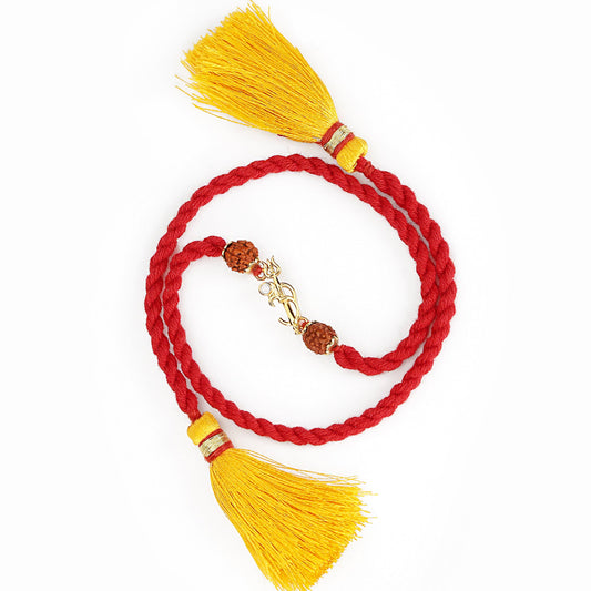 Om Trishul Charm Gold-Plated 925 Sterling Silver Rakhi with Rudraksha Beads for Him