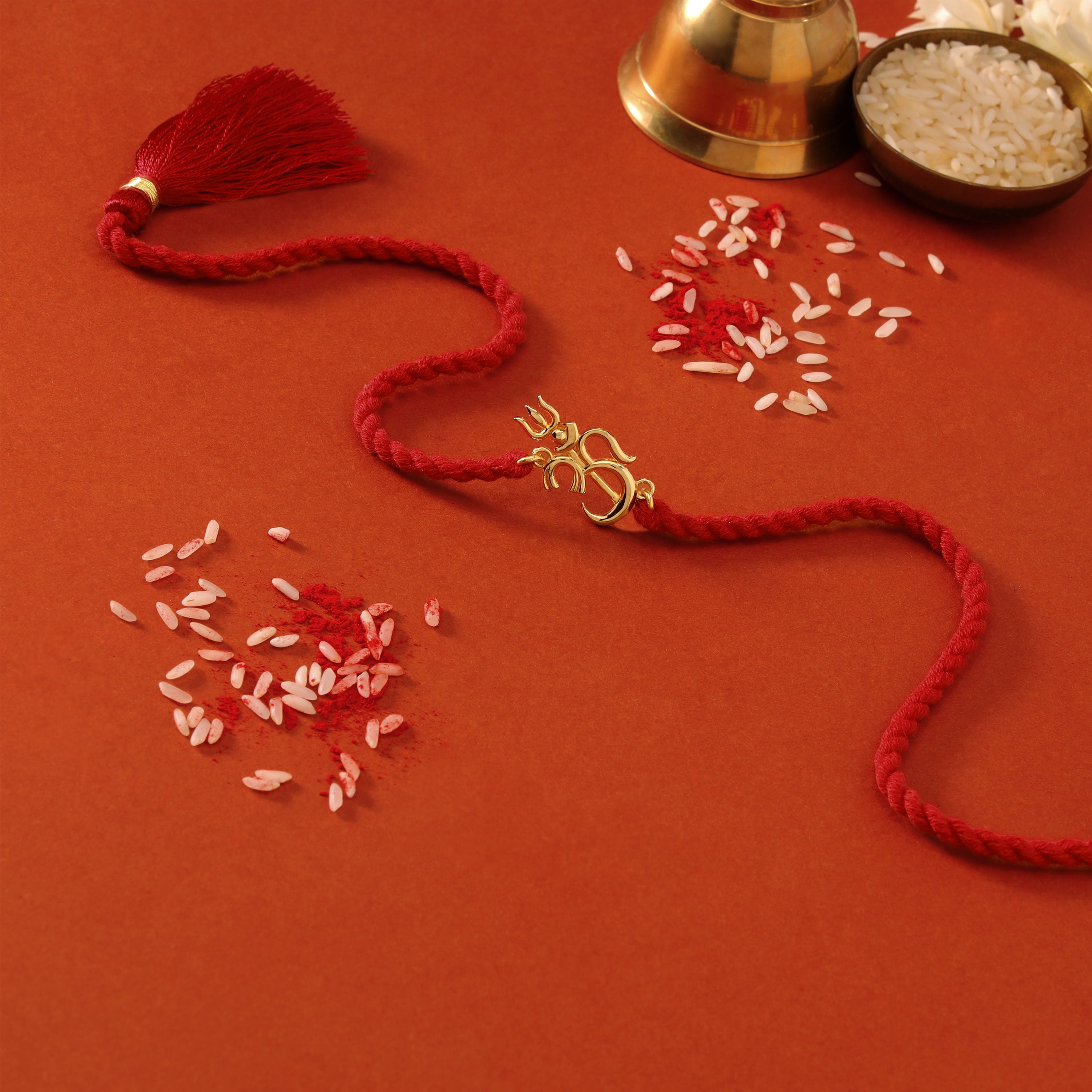 Om Trishul Charm Gold-Plated 925 Sterling Silver Rakhi for Him