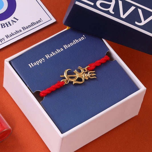 Om Trishul Charm Gold-Plated 925 Sterling Silver Rakhi for Him
