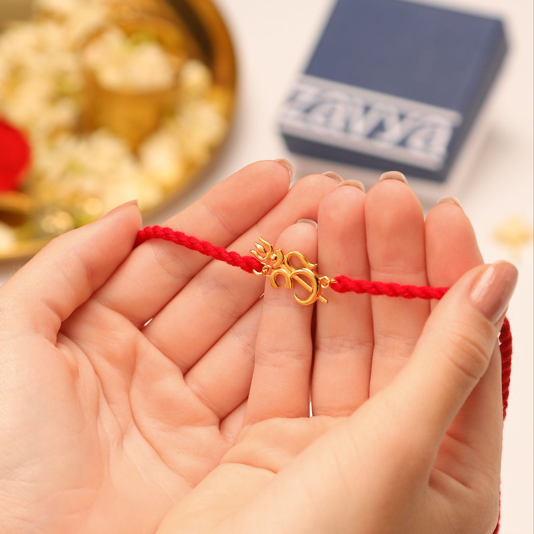 Om Trishul Charm Gold-Plated 925 Sterling Silver Rakhi for Him