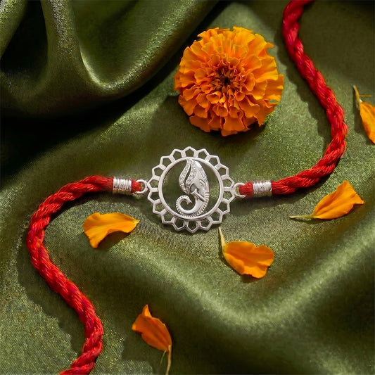 Auspicious Ganesha Mandala Silver Rakhi (Zavya Signature)