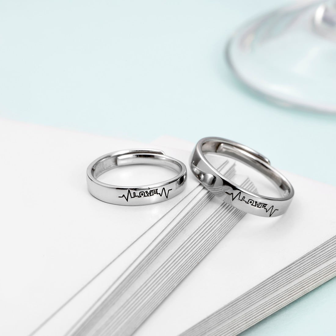 Love Line 925 Sterling Silver Couple Ring Bands (Adjustable)