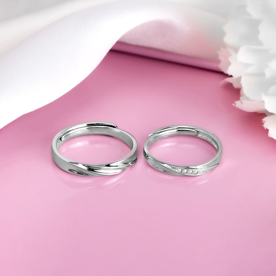 You & Me 925 Sterling Silver Couple Ring (Adjustable)