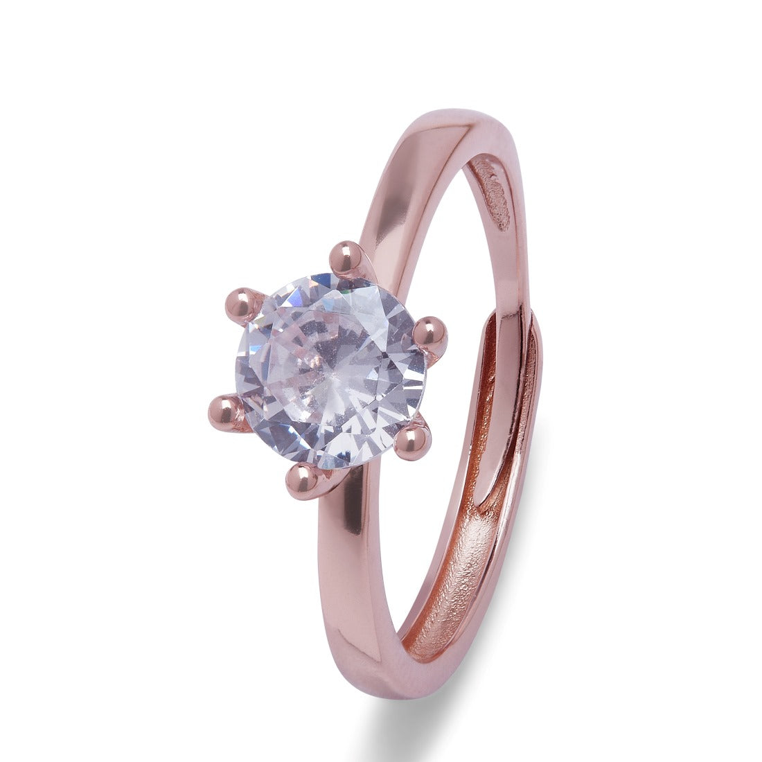 Classic Solitaire 925 Sterling Silver Ring in Rose Gold (Adjustable)