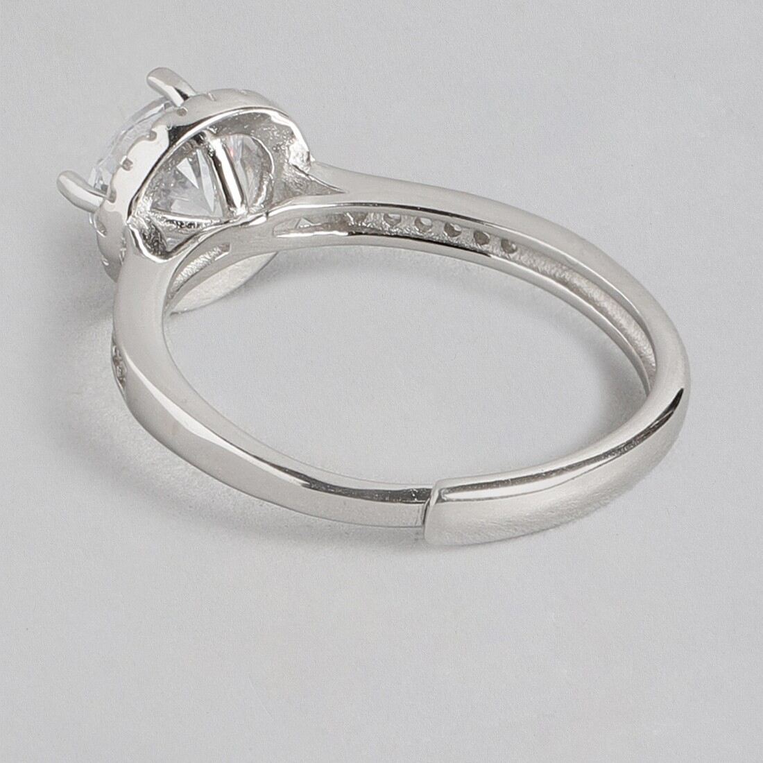 Solitaire Halo 925 Silver Ring (Adjustable)