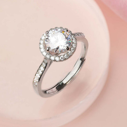 Solitaire Halo 925 Silver Ring (Adjustable)