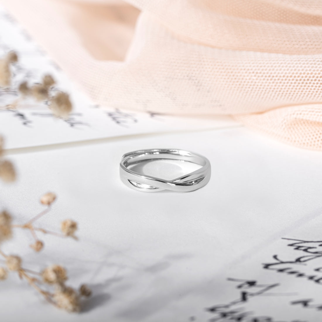 Crossed Paths Adjustable Rhodium-Plated 925 Sterling Silver Ring