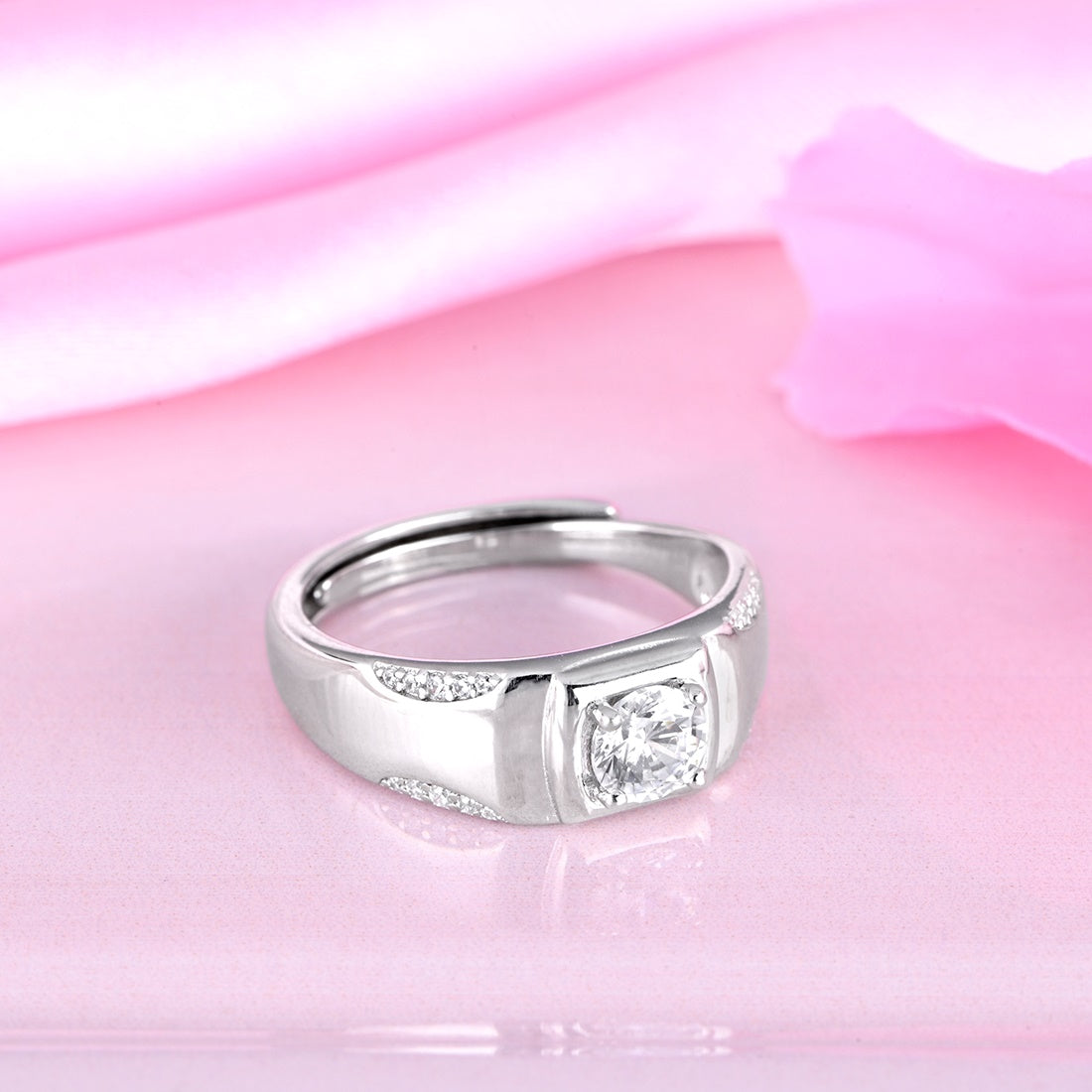 Solitaire 925 Sterling Silver Ring for Him (Adjustable)