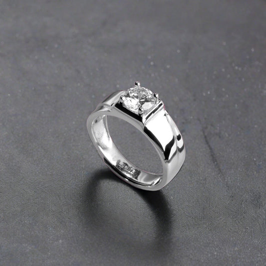 CZ Solitaire 925 Sterling Silver Ring for Him (Adjustable)