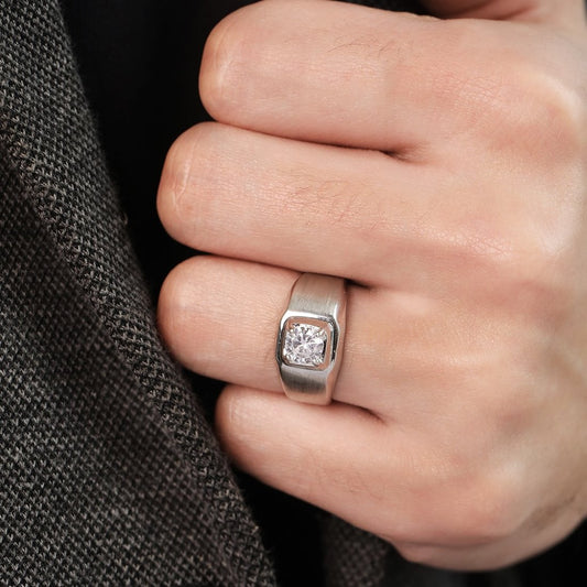 CZ Square Solitaire 925 Sterling Silver Ring for Him (Adjustable)