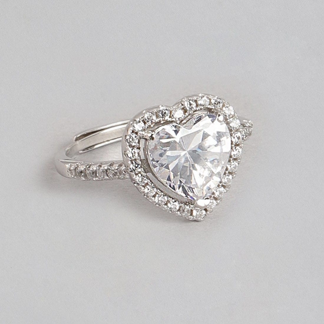 Heart Solitaire Studded 925 Sterling Ring (Adjustable)