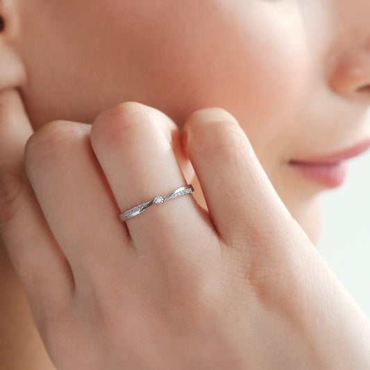 Minimal CZ Studded 925 Sterling Silver Women Ring (Adjustable)