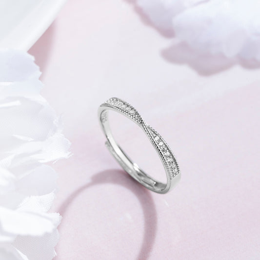 CZ Studded 925 Sterling Silver Women Ring (Adjustable)