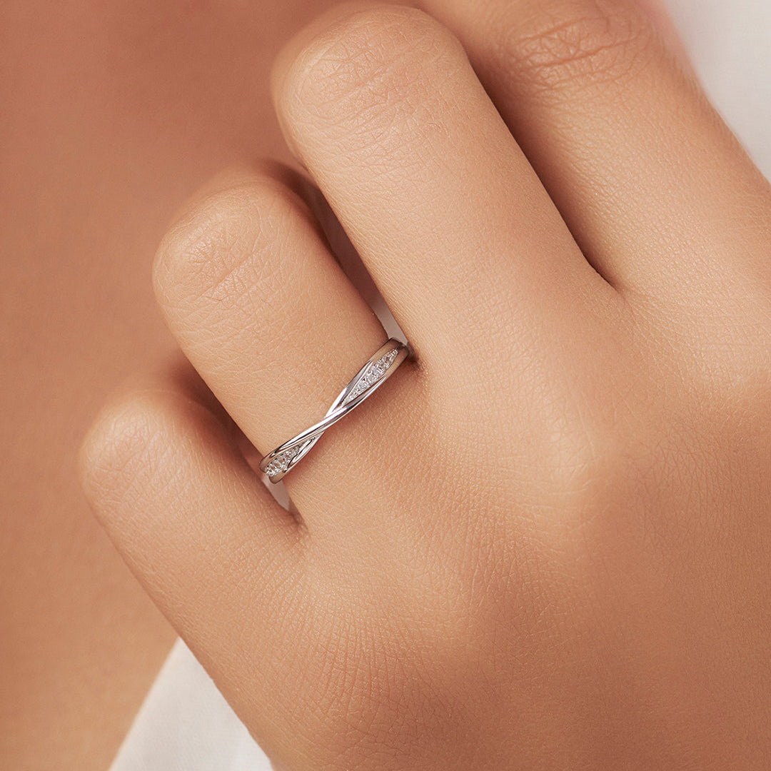 Minimal Rhodium Plated CZ Studded 925 Sterling Silver Women Ring (Adjustable)