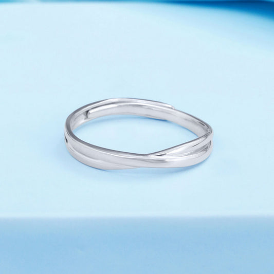 Crossover Rhodium Plated 925 Sterling Silver Ring For Him (Adjustable)