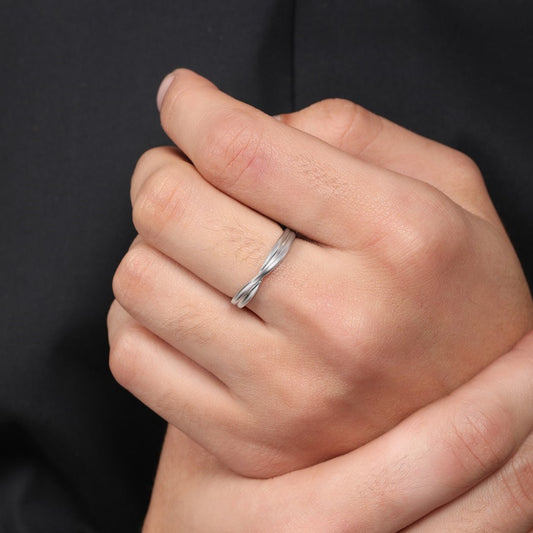 Crossover Rhodium Plated 925 Sterling Silver Ring For Him (Adjustable)