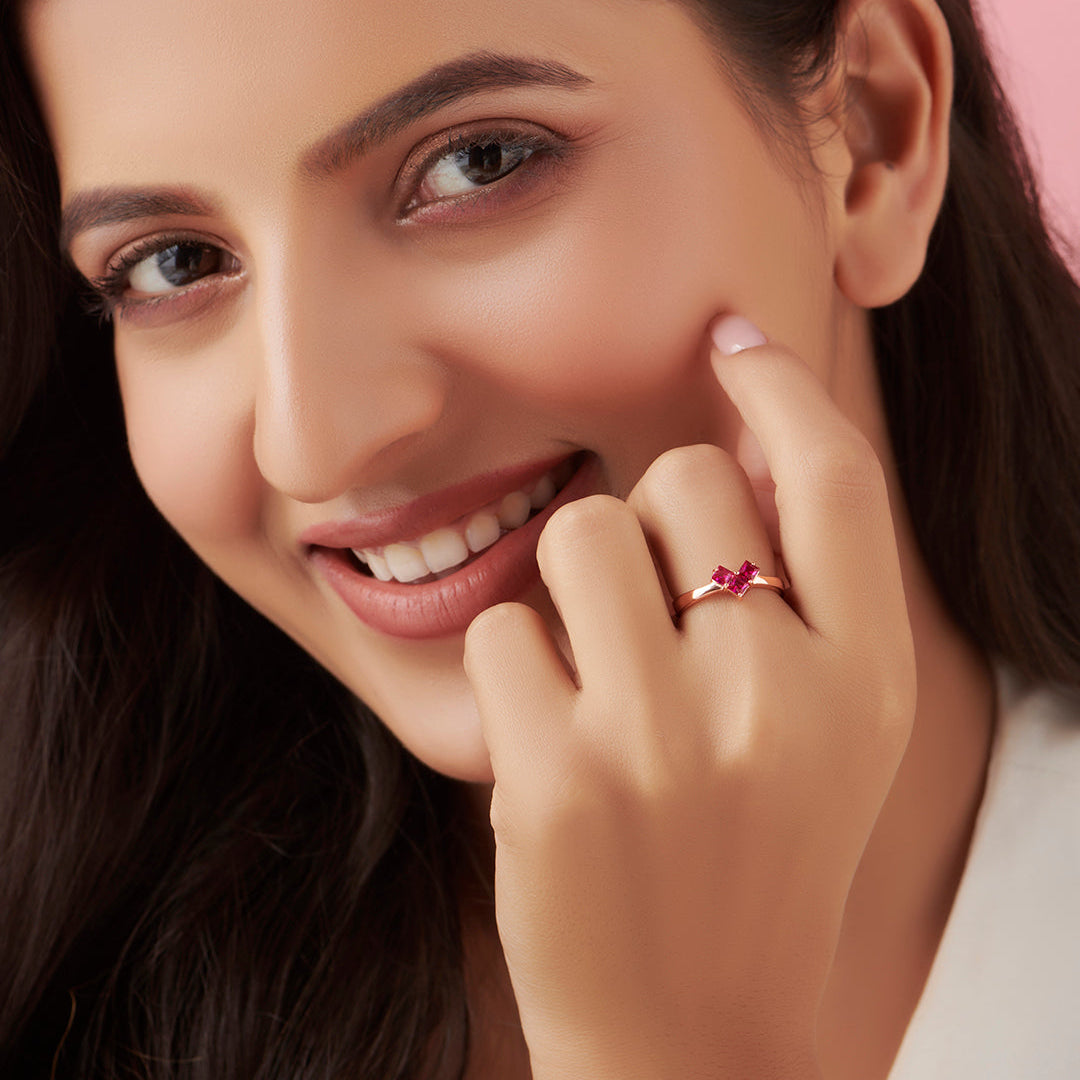 Ruby Heart Rose-Gold Plated 925 Sterling Silver Ring for Women Gift Hamper
