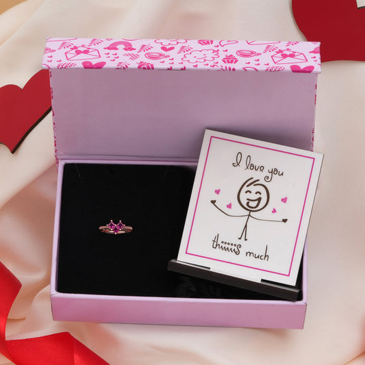 Ruby Heart Rose-Gold Plated 925 Sterling Silver Ring for Women Gift Hamper