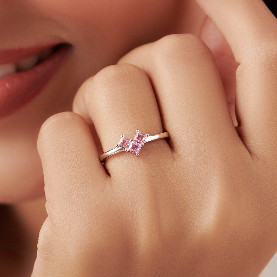 Vibrant Pink Heart Rhodium Plated 925 Sterling Silver Ring for Women (Adjustable)