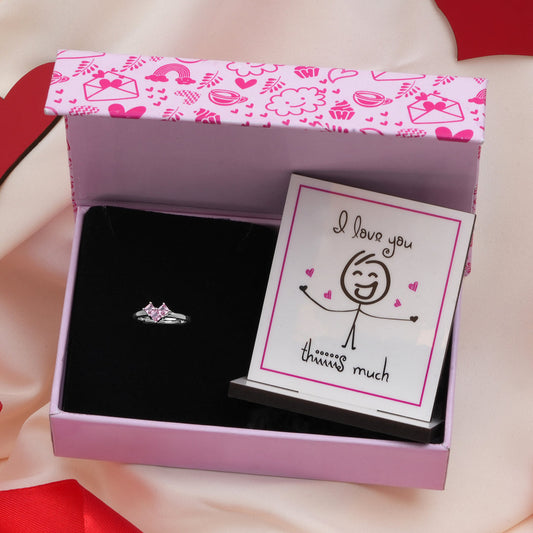 Dusty Pink Heart 925 Sterling Silver Ring for Women Gift Hamper