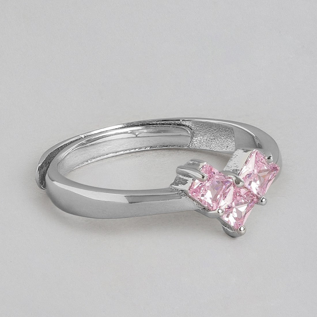 Dusty Pink Heart 925 Sterling Silver Adjustable Women Ring Gift Hamper (Adjustable)