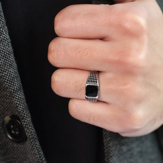 Classy Rhodium Plated 925 Sterling Silver Ring for Him (Adjustable)