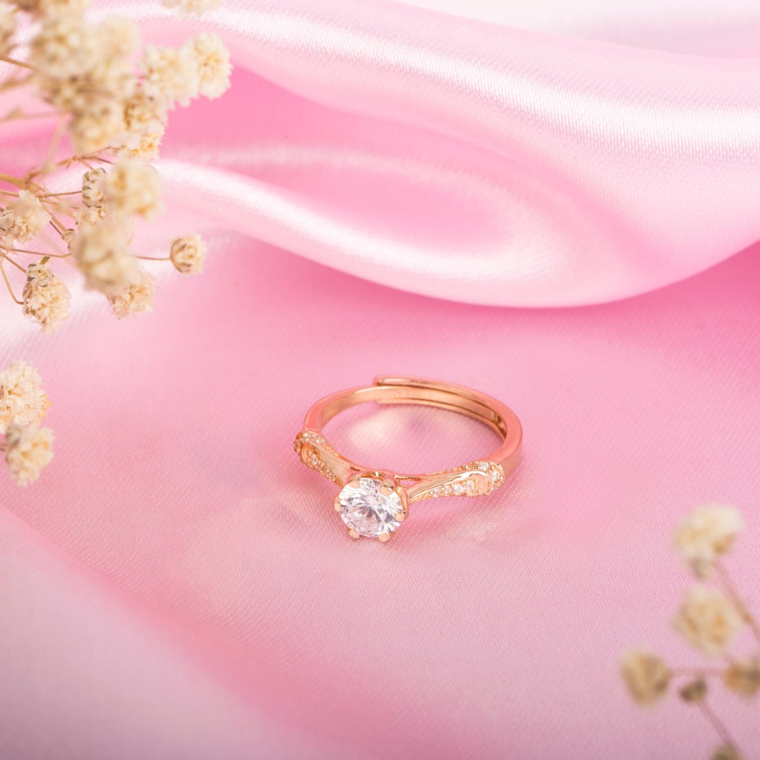 Blushing Rose Gold-Plated 925 Sterling Silver CZ Ring (Adjustable)