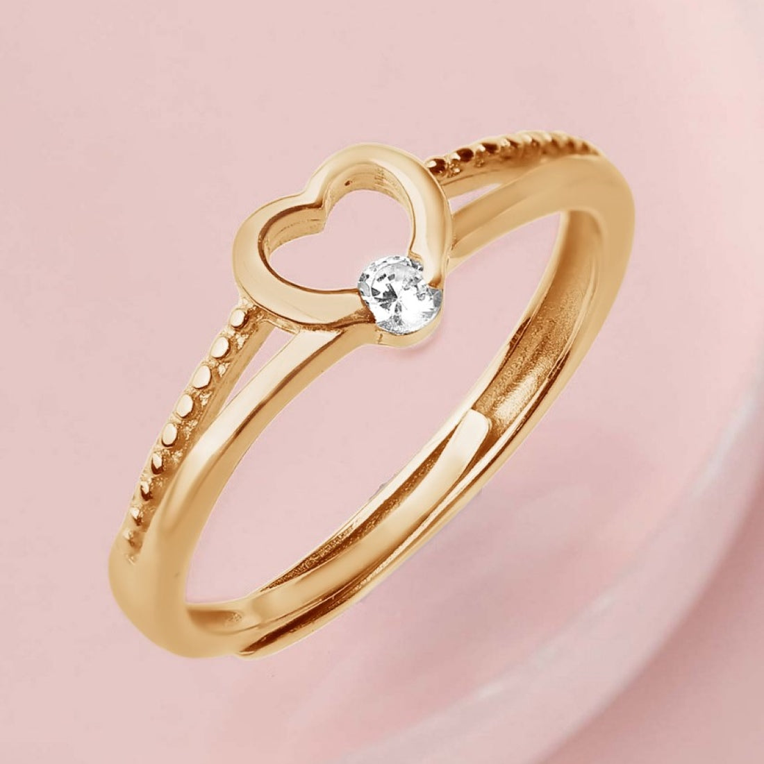 Heartfelt Love Adjustable Gold-Plated 925 Sterling Silver Ring with Cubic Zirconia
